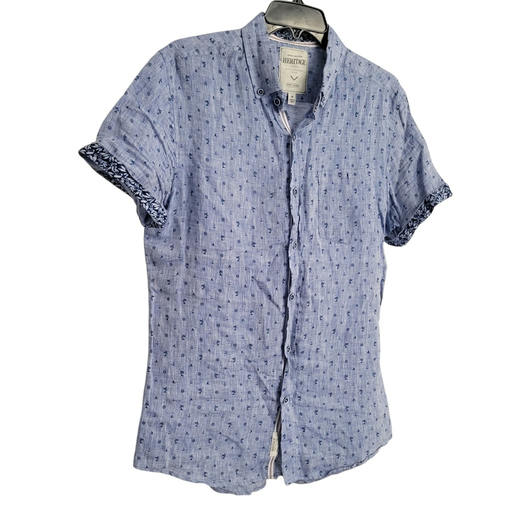 Heritage Report Collection Slim-Fit Short Sleeves Linen Shirt Men’s Medium - Picture 2 of 6